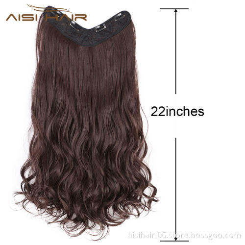 Aisi Hair 4 Clips Long Wavy Synthetic Hair Extensions Clips in High Temperature Fiber Brown Hairpiece for Women